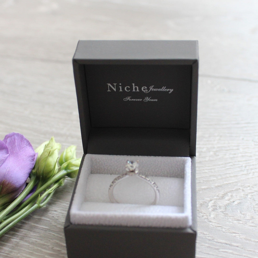Brilliant Cut Solitaire Engagement Ring with Diamond Band