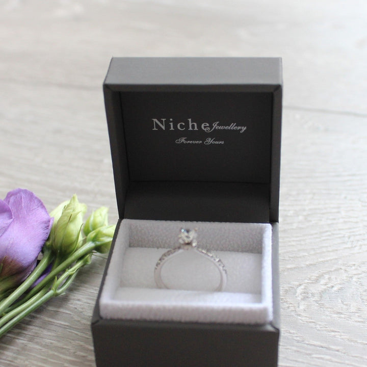 Brilliant Cut Solitaire Engagement Ring with Diamond Band