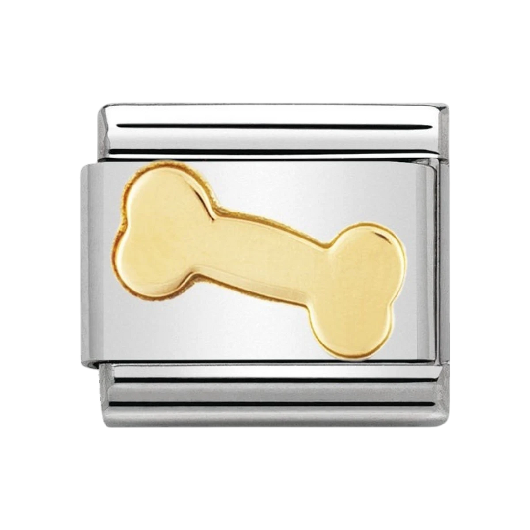Niche Jewellery stainless steel charm with 18k gold dog bone detail.