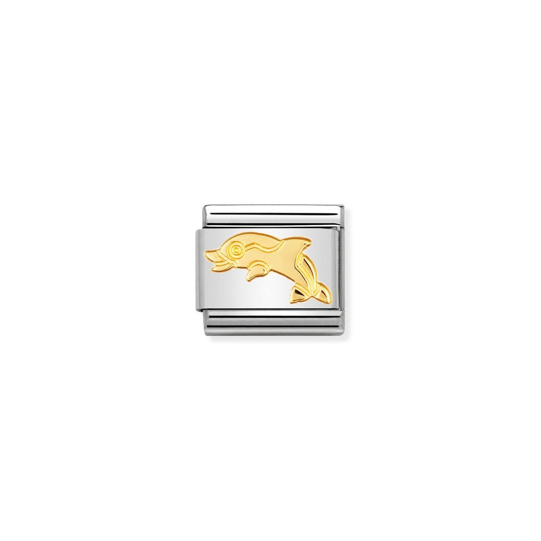 Niche Jewellery stainless steel charm with 18k gold plated dolphin motif. Ideal for sea animal lovers.