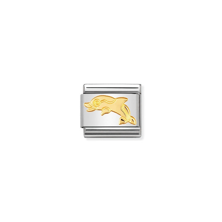 Niche Jewellery stainless steel charm with 18k gold plated dolphin motif. Ideal for sea animal lovers.