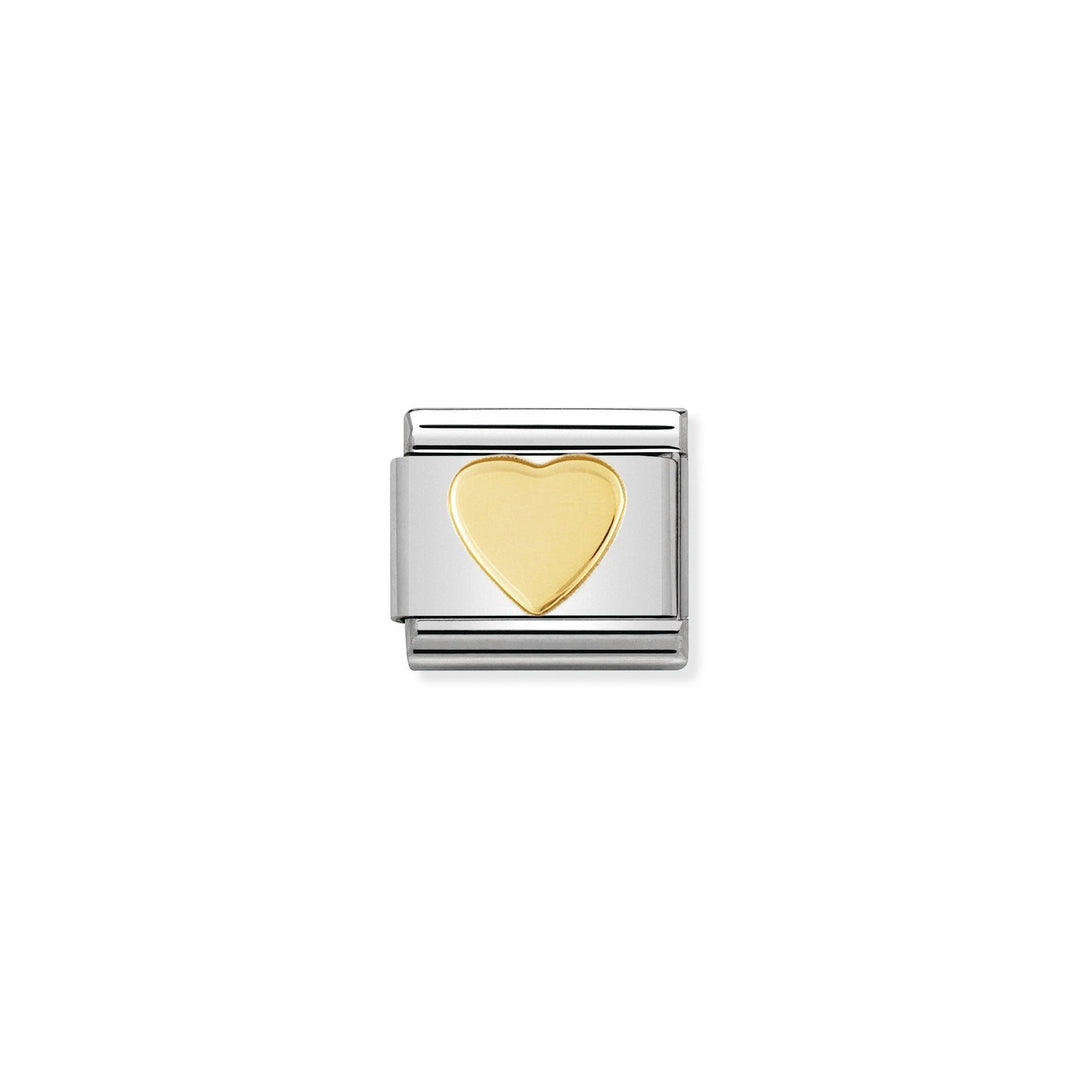 Niche Jewellery stainless steel charm with a flat yellow gold heart inlay. Designed for Nomination bracelets.