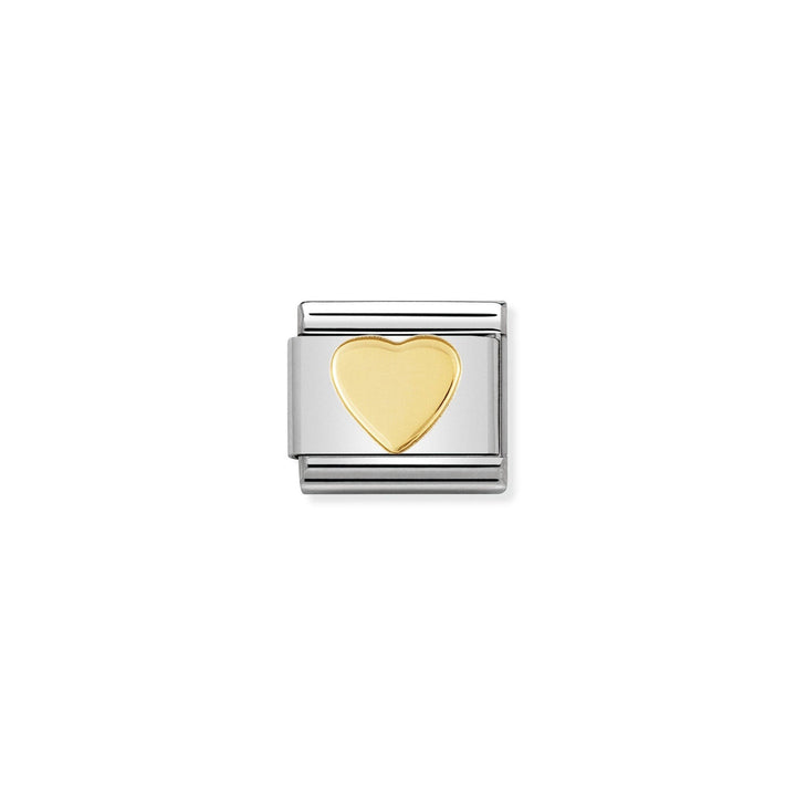Niche Jewellery stainless steel charm with a flat yellow gold heart inlay. Designed for Nomination bracelets.