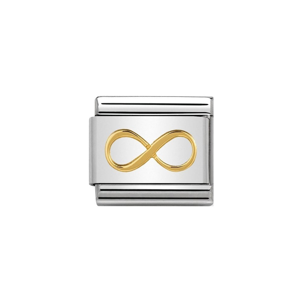 Niche Jewellery silver charm with a gold infinity symbol, representing eternal love or friendship.