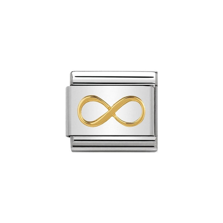 Niche Jewellery silver charm with a gold infinity symbol, representing eternal love or friendship.
