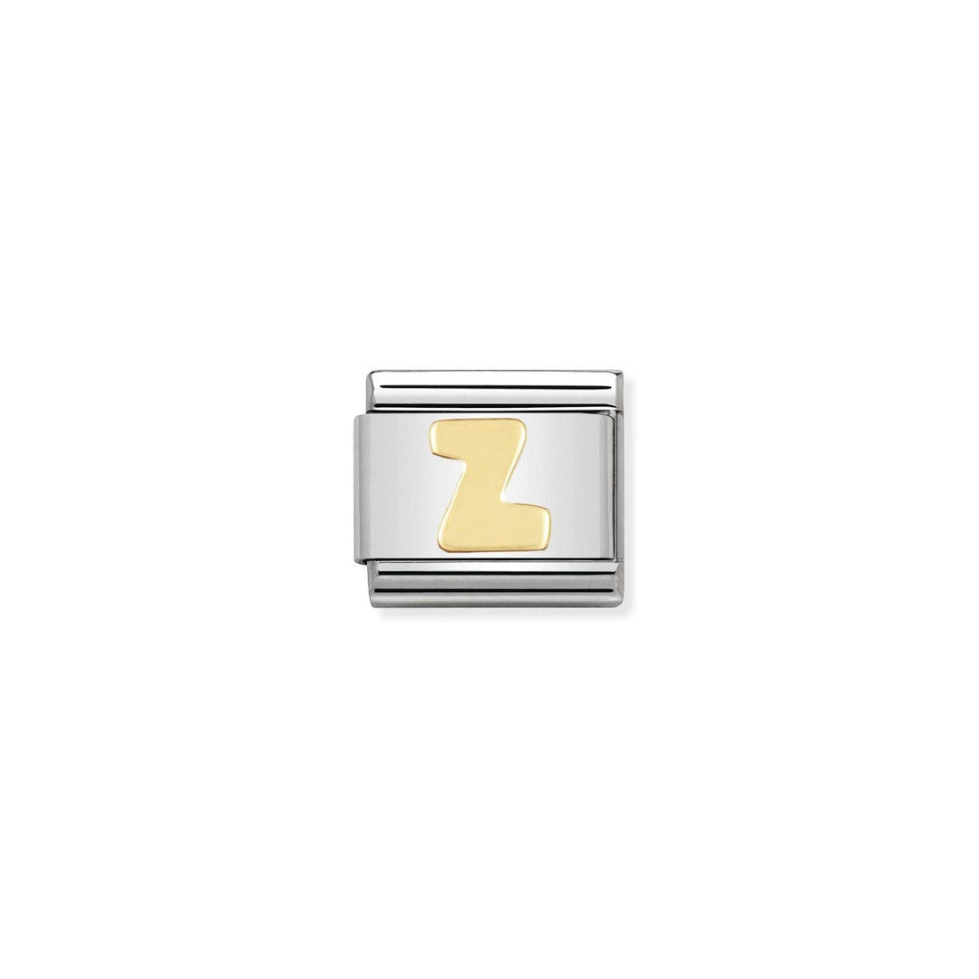 Niche Jewellery Nomination Classic charm with a gold letter Z on a stainless steel base. Ideal for personalised bracelets.