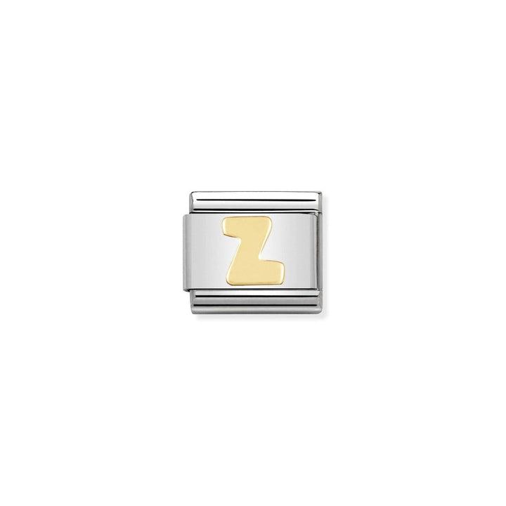 Niche Jewellery Nomination Classic charm with a gold letter Z on a stainless steel base. Ideal for personalised bracelets.