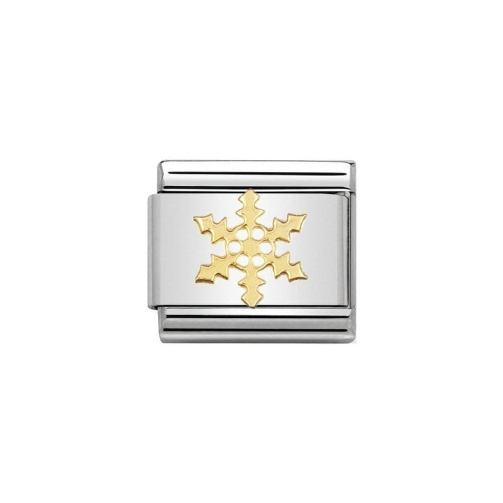 Niche Jewellery stainless steel charm with a gold snowflake design, perfect for Nomination bracelets.