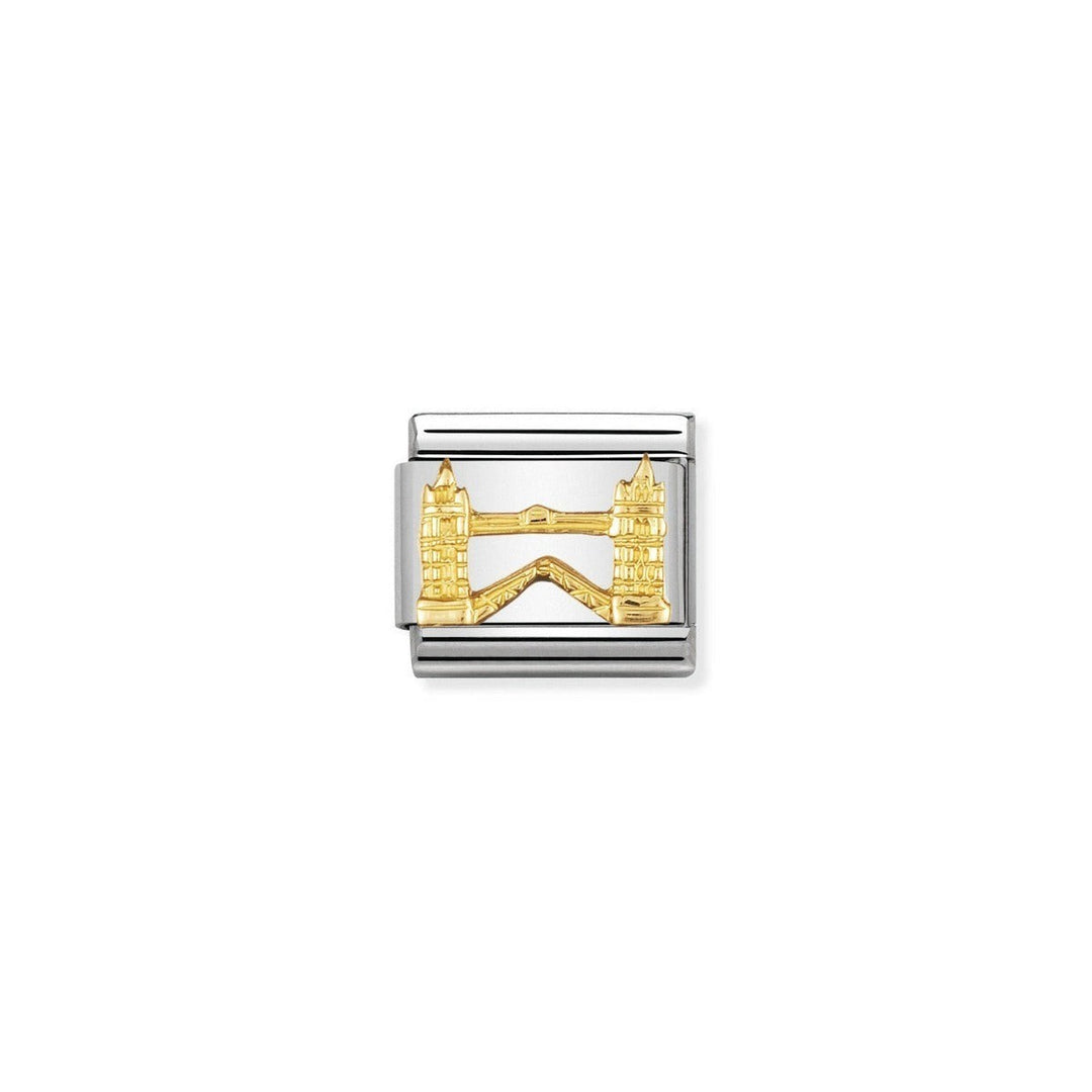 Niche Jewellery stainless steel charm with 18k gold Tower Bridge detail.