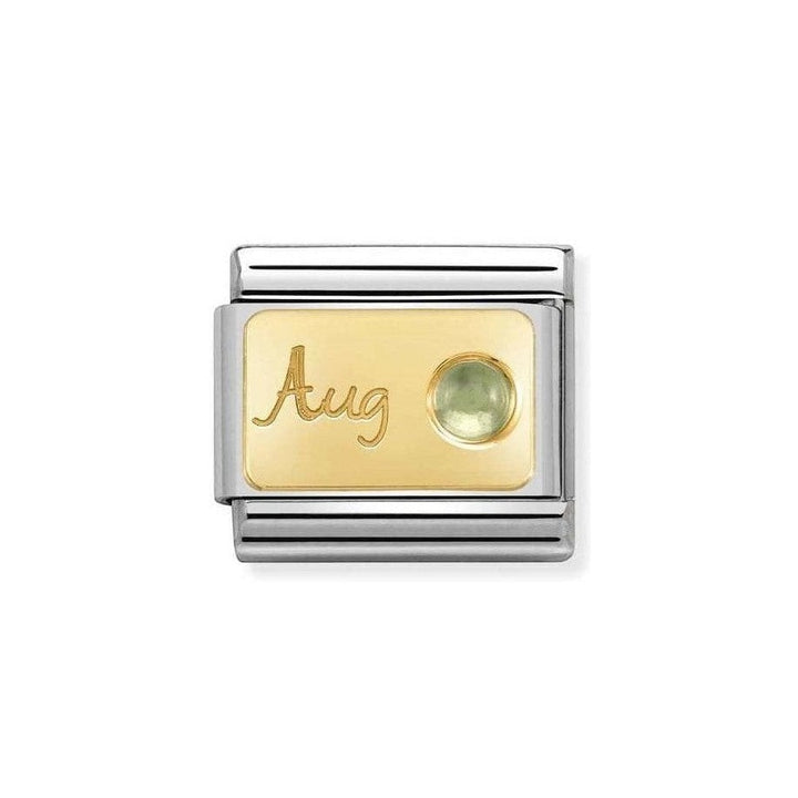 Niche Jewellery Nomination August birthstone charm with gold plate and peridot gemstone.
