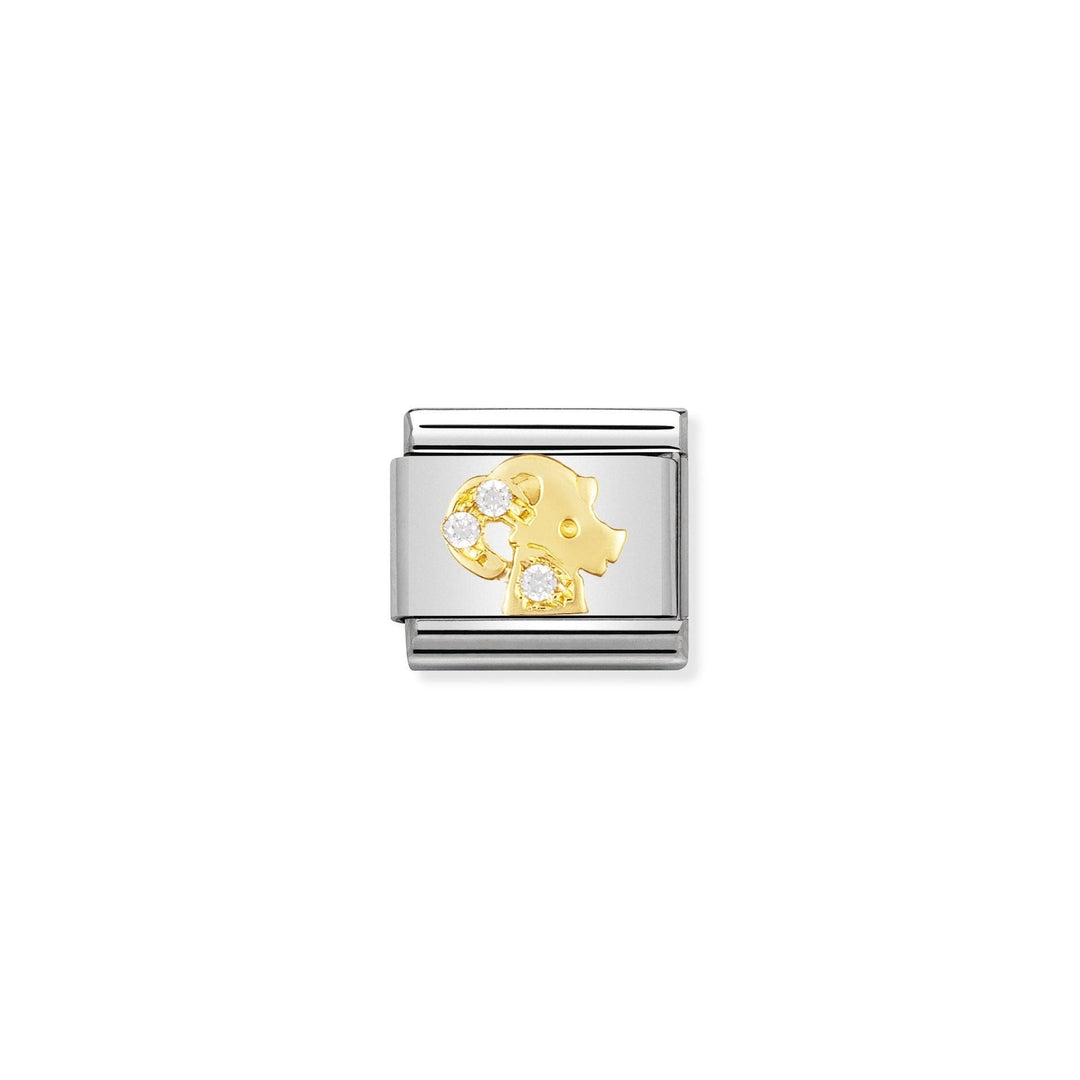 Niche Jewellery Nomination Capricorn zodiac charm in stainless steel with 18K gold and cubic zirconia accents.