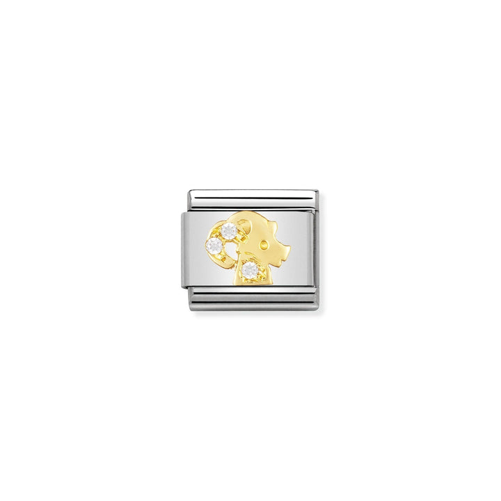 Niche Jewellery Nomination Capricorn zodiac charm in stainless steel with 18K gold and cubic zirconia accents.
