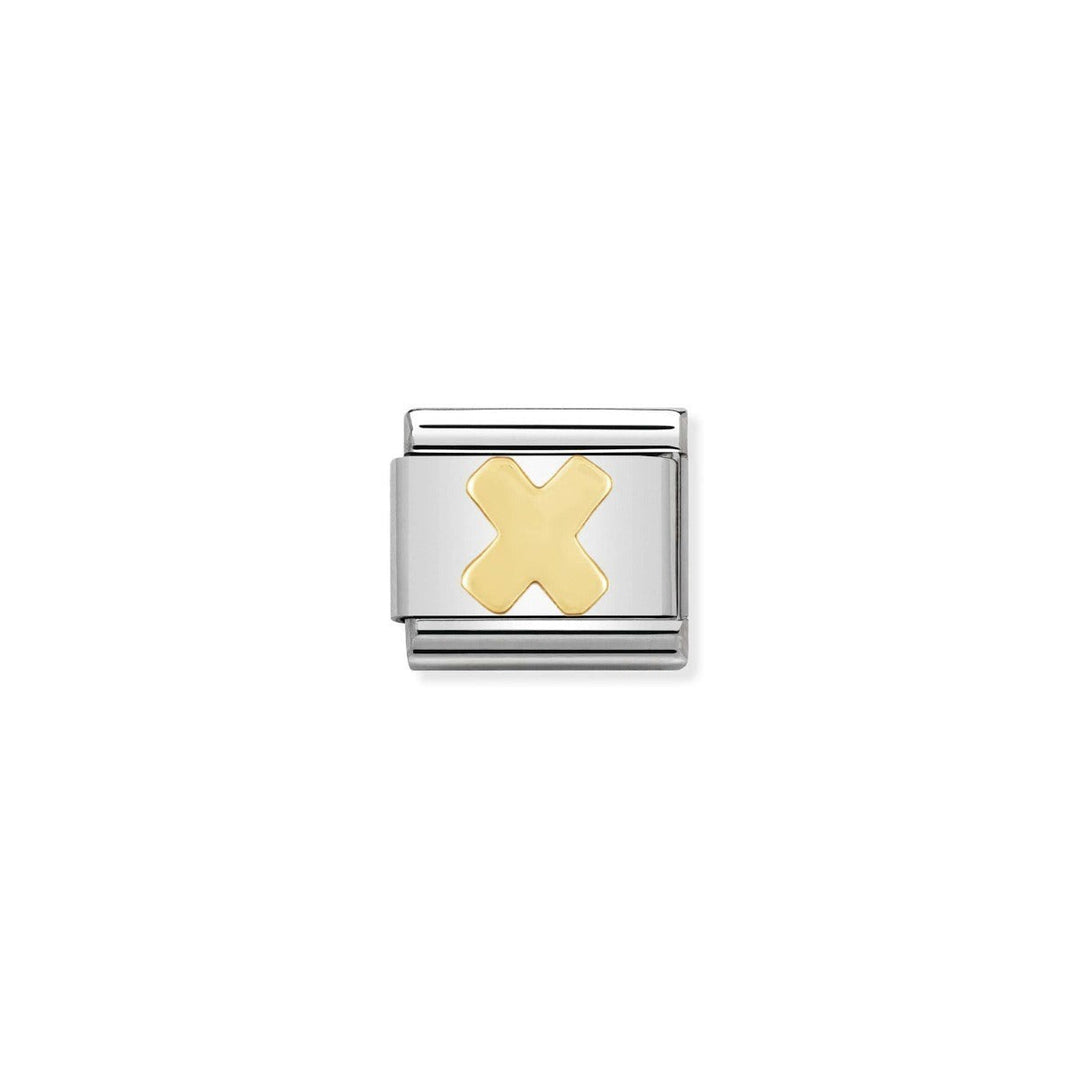 Niche Jewellery Nomination gold letter X charm in stainless steel with 18ct yellow gold plating.