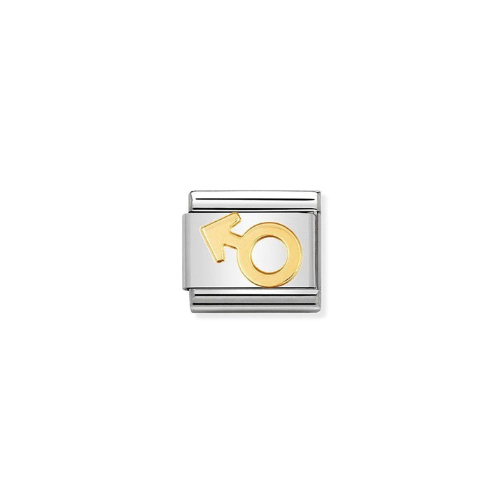 Niche Jewellery Nomination Classic stainless steel charm with gold male symbol.
