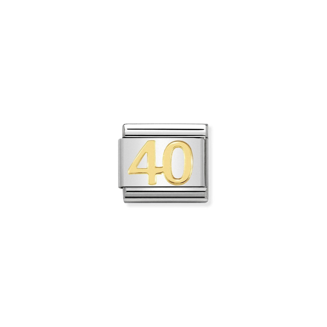 Niche Jewellery Nomination stainless steel charm with '40' in 18K gold, perfect for milestone birthdays or anniversaries.