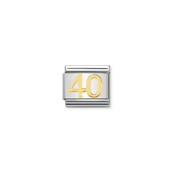 Niche Jewellery Nomination stainless steel charm with '40' in 18K gold, perfect for milestone birthdays or anniversaries.