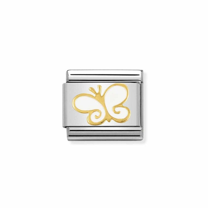 Niche Jewellery Nomination Classic charm with a white enamel butterfly design in gold.
