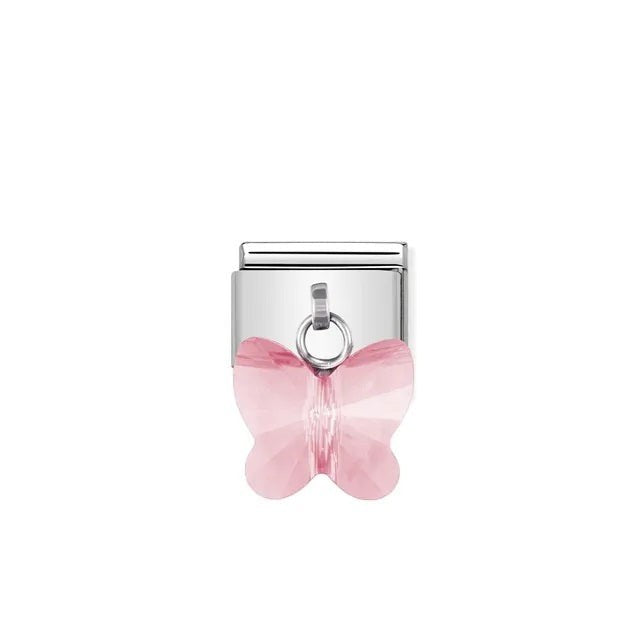 Niche Jewellery Nomination Classic Drop Charm with a pink Swarovski crystal butterfly.