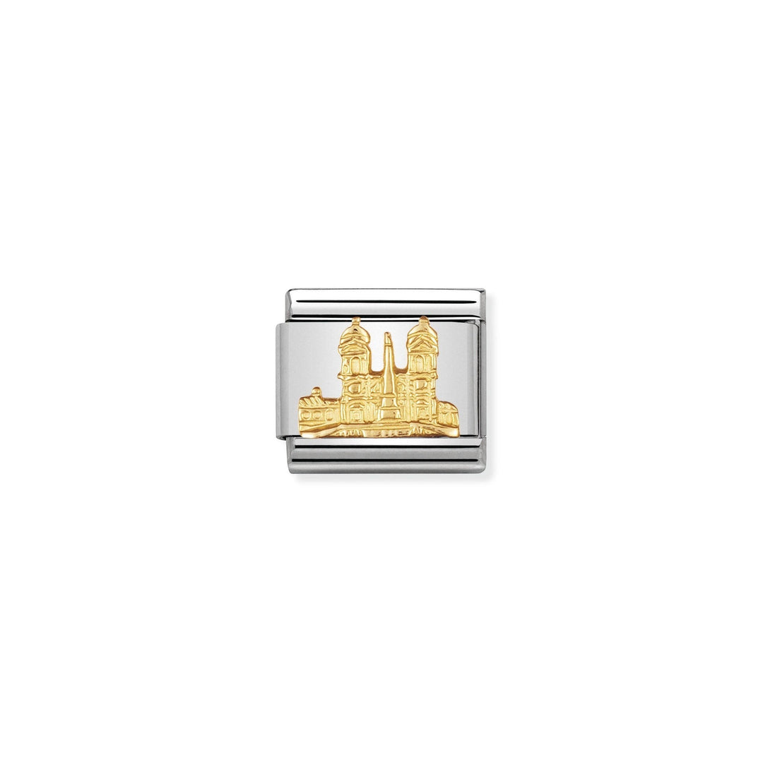 Niche Jewellery Nomination stainless steel charm with 18k gold Piazza di Spagna Rome monument detail.
