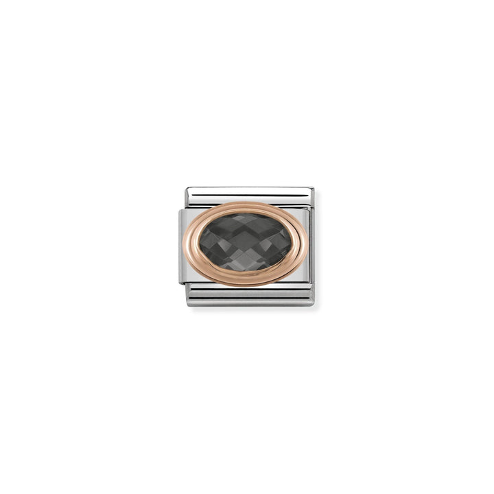 Niche Jewellery Nomination rose gold charm with faceted black zirconia and stainless steel base.