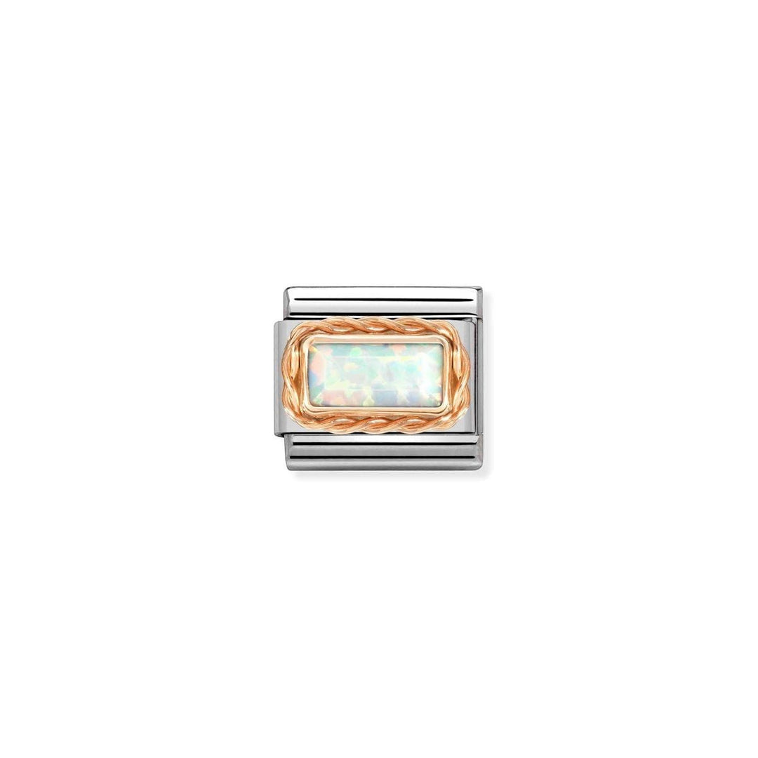 Niche Jewellery Nomination Classic charm with rose gold braided detail and a white opal baguette stone.