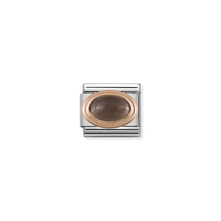 Niche Jewellery Nomination charm with oval smoky quartz stone and rose gold plating.
