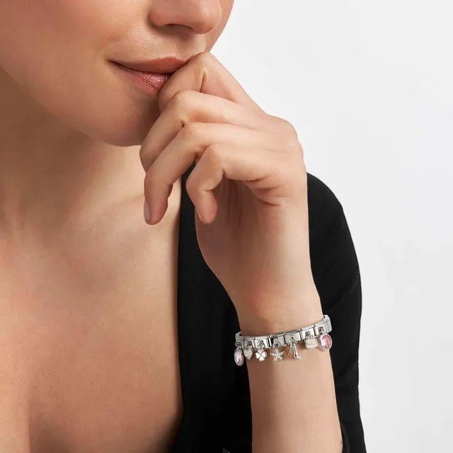 Niche Jewellery Nomination Classic Charm Silver Tree of Life drop charm with white zirconia detail on a bracelet.