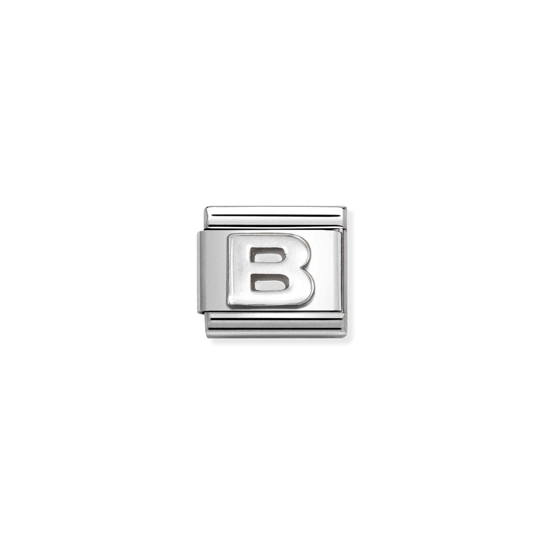 Niche Jewellery oxidised silver charm with raised letter B design. Classic style, perfect for personalised bracelets.
