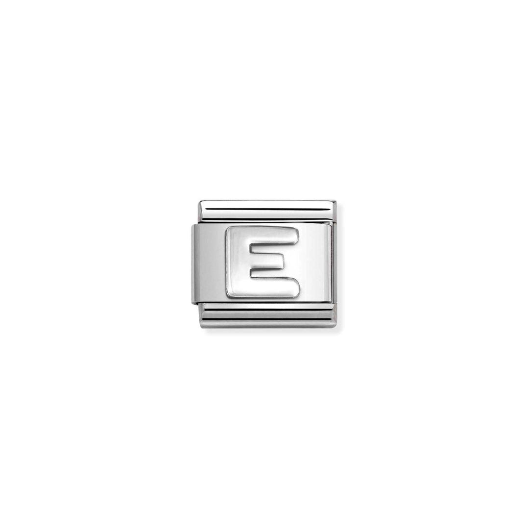 Niche Jewellery oxidised silver charm with the letter E engraved. Classic design.