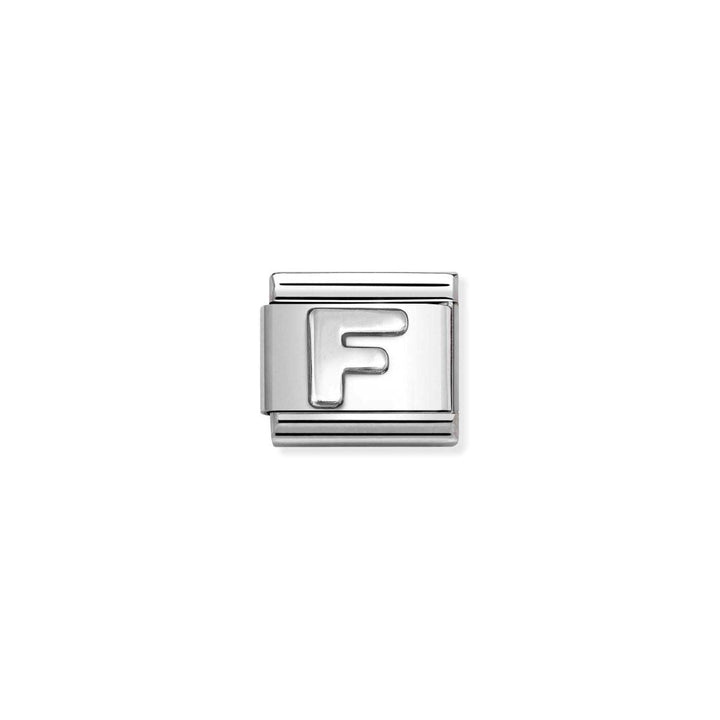 Niche Jewellery oxidised silver charm with the letter F engraved. Classic design, ideal for bracelets.