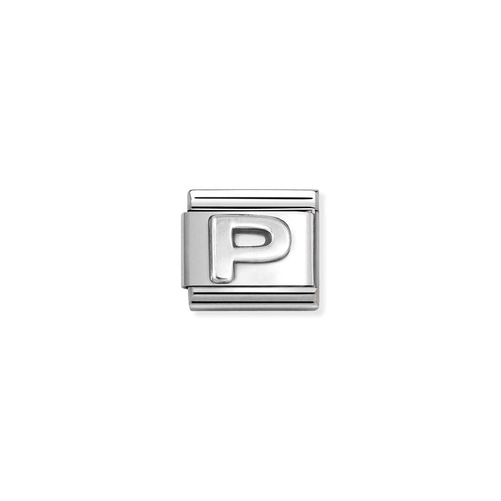 Niche Jewellery oxidised silver letter P charm with a classic design, perfect for Nomination bracelets.