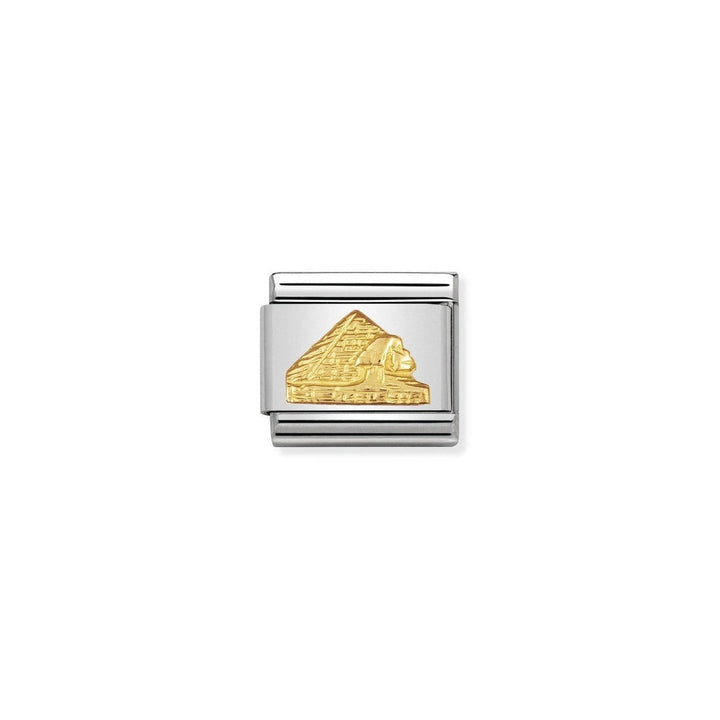 Niche Jewellery stainless steel and 18k gold charm featuring a detailed pyramid and sphinx design.