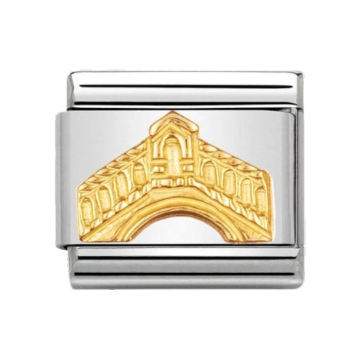 Niche Jewellery stainless steel and 18k gold charm featuring a detailed design of the Rialto Bridge in Venice.