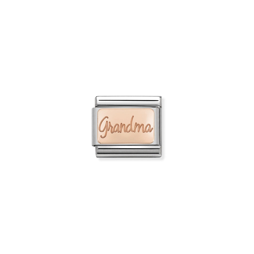 Niche Jewellery stainless steel charm with rose gold plate engraved with 'Grandma' in script. A thoughtful gift for grandmothers.