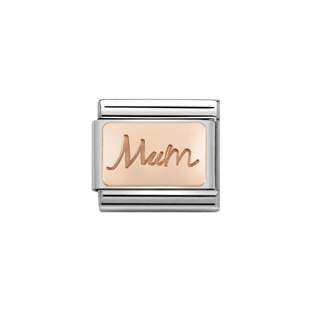 Niche Jewellery rose gold plated stainless steel Mum charm with engraved script.