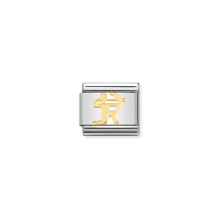 Niche Jewellery stainless steel and 18k gold Sagittarius zodiac charm featuring an archer symbol.