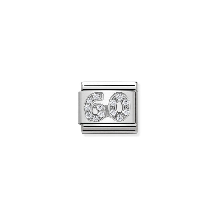 Niche Jewellery silver charm with '60' design encrusted with cubic zirconia stones.
