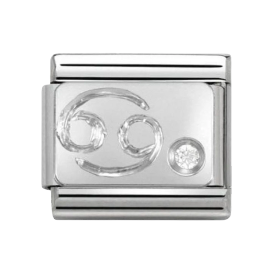 Niche Jewellery silver Cancer zodiac charm with cubic zirconia stone, for Nomination bracelets.
