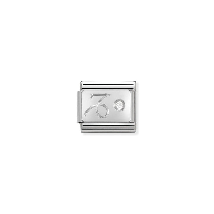 Niche Jewellery silver Capricorn zodiac charm with cubic zirconia detail. Stainless steel and sterling silver.