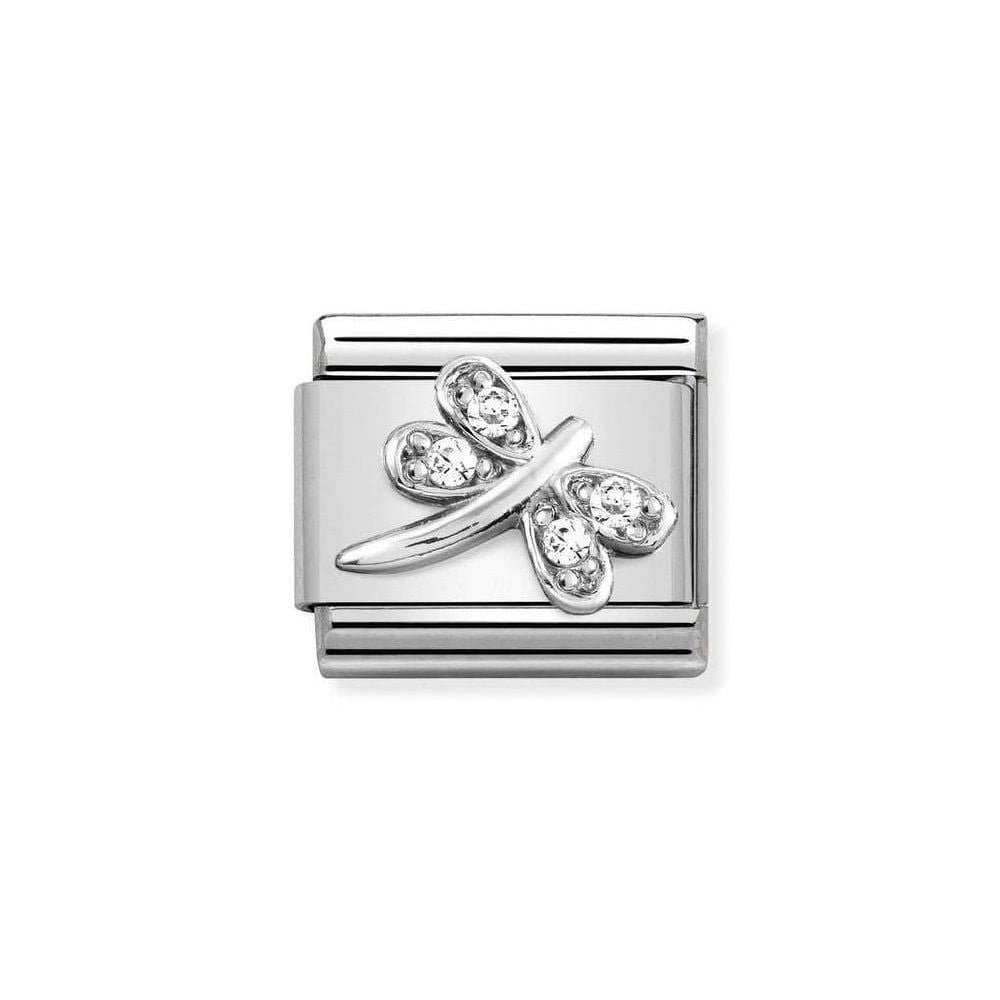 Niche Jewellery silver charm with a sparkling zirconia dragonfly design, perfect for Nomination bracelets.