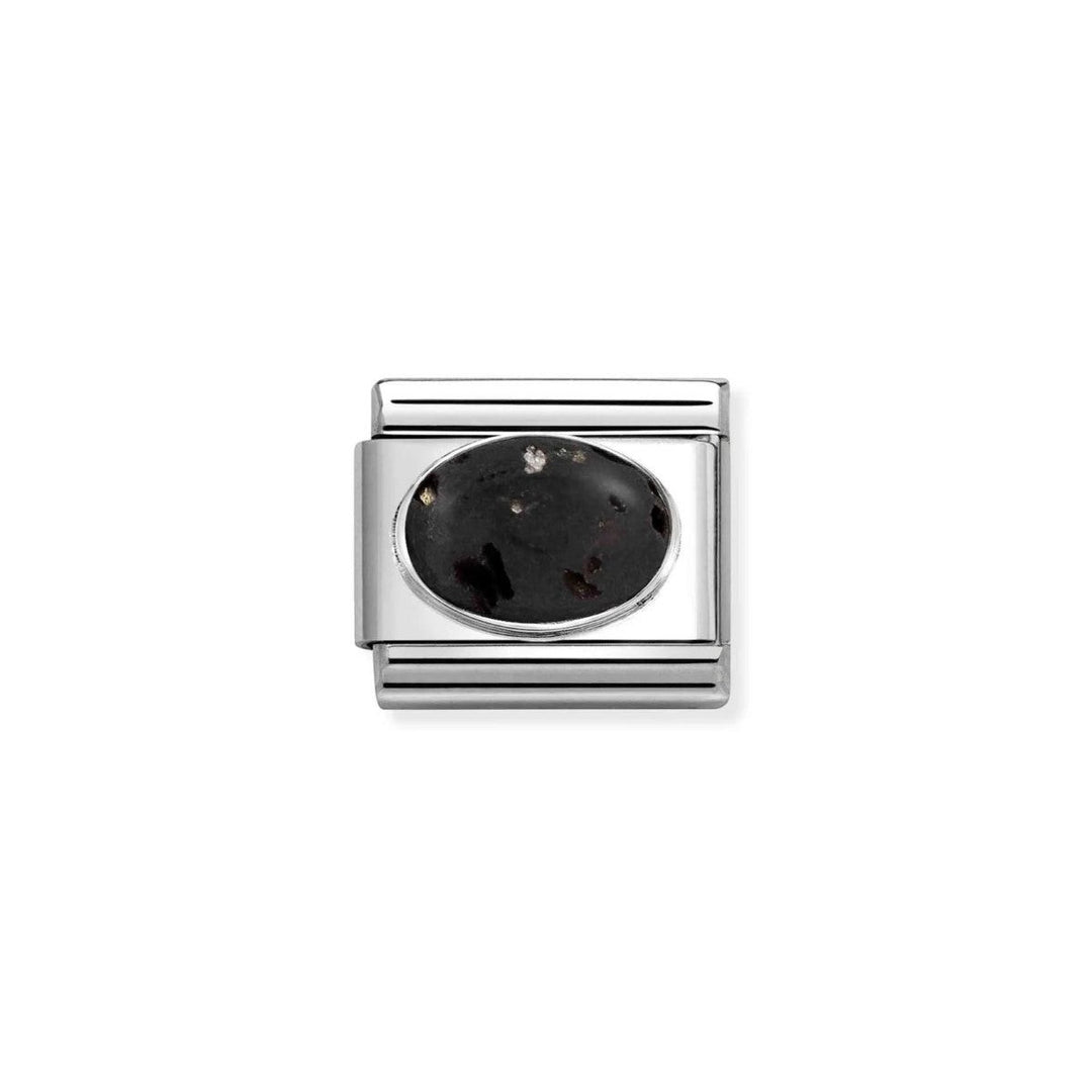 Niche Jewellery Nomination Classic Charm Silver with Matte Lava Stone. Oval black lava stone set in a polished silver charm.