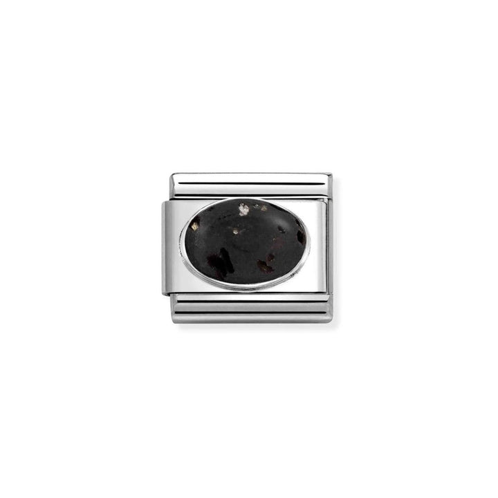 Niche Jewellery Nomination Classic Charm Silver with Matte Lava Stone. Oval black lava stone set in a polished silver charm.