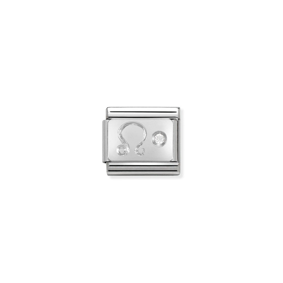 Niche Jewellery silver charm with Leo zodiac symbol and cubic zirconia detail.