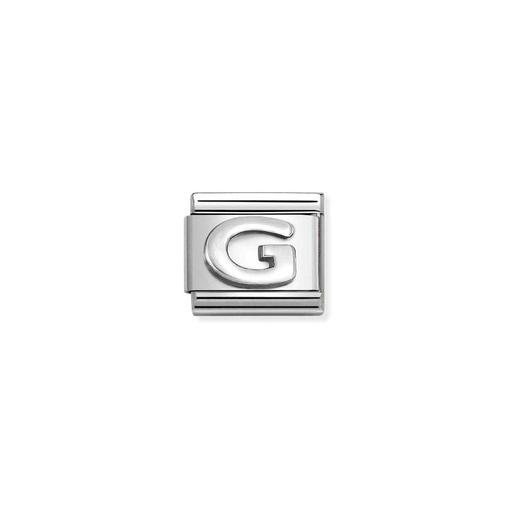 Niche Jewellery silver oxidised charm with the letter G in a classic design.