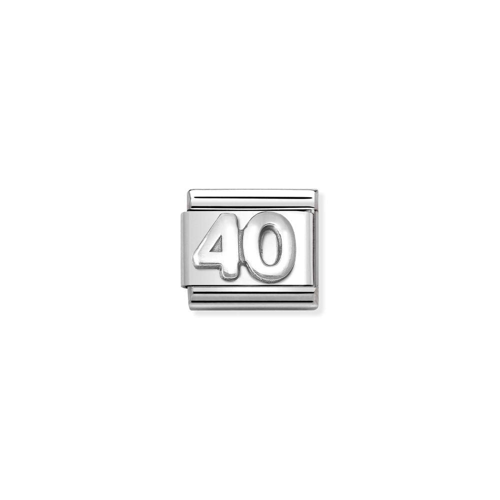 Niche Jewellery silver oxidised charm with the number 40, perfect for a 40th birthday.