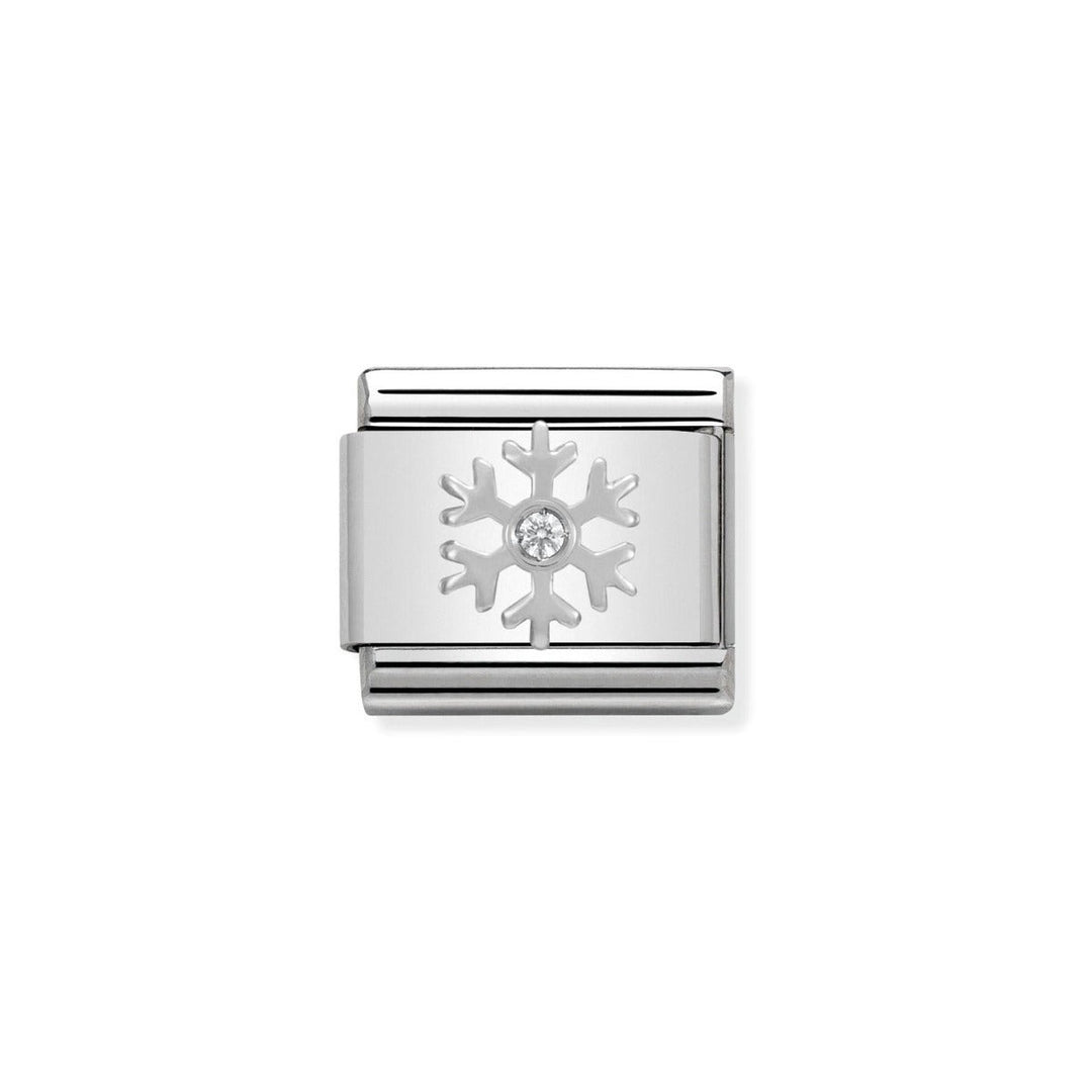 Niche Jewellery silver charm with a white zirconia snowflake design. Classic style, perfect for bracelets.