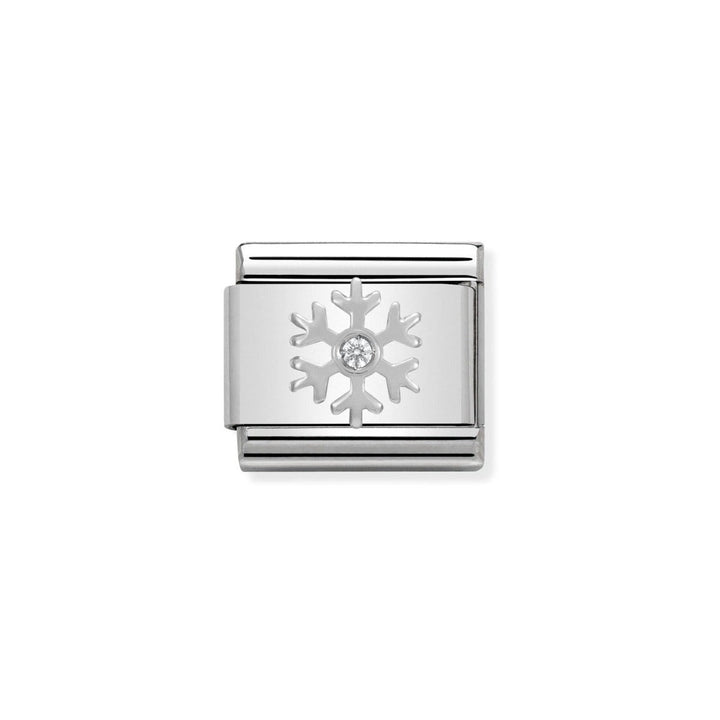 Niche Jewellery silver charm with a white zirconia snowflake design. Classic style, perfect for bracelets.