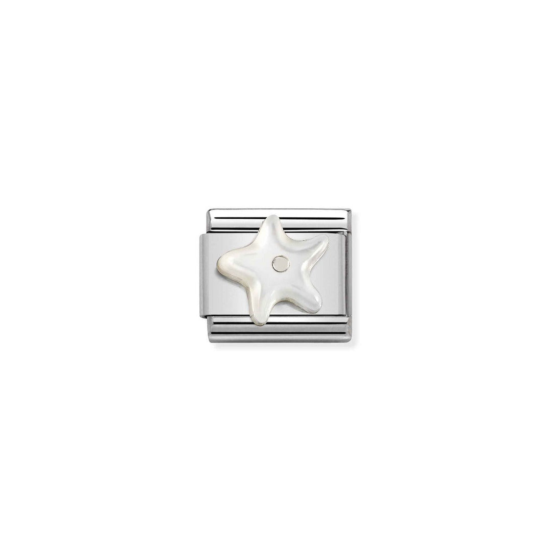 Niche Jewellery silver charm with a white mother of pearl starfish design. Ideal for bracelets.
