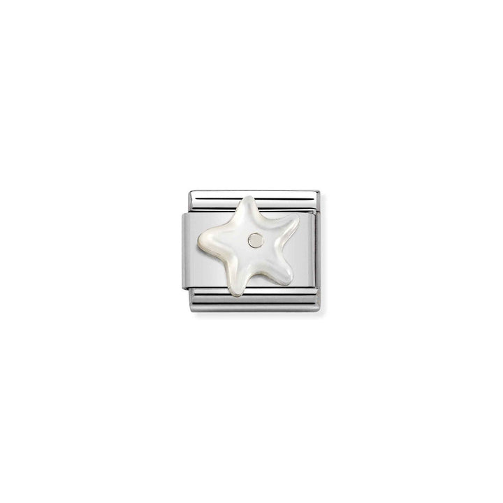 Niche Jewellery silver charm with a white mother of pearl starfish design. Ideal for bracelets.