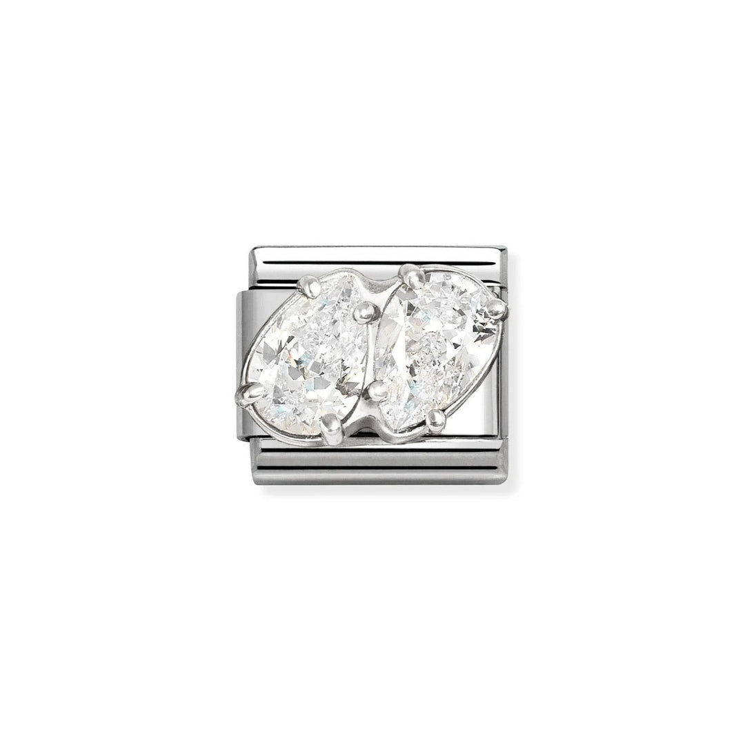 Niche Jewellery Nomination Classic silver charm with two white teardrop-shaped cubic zirconia stones.
